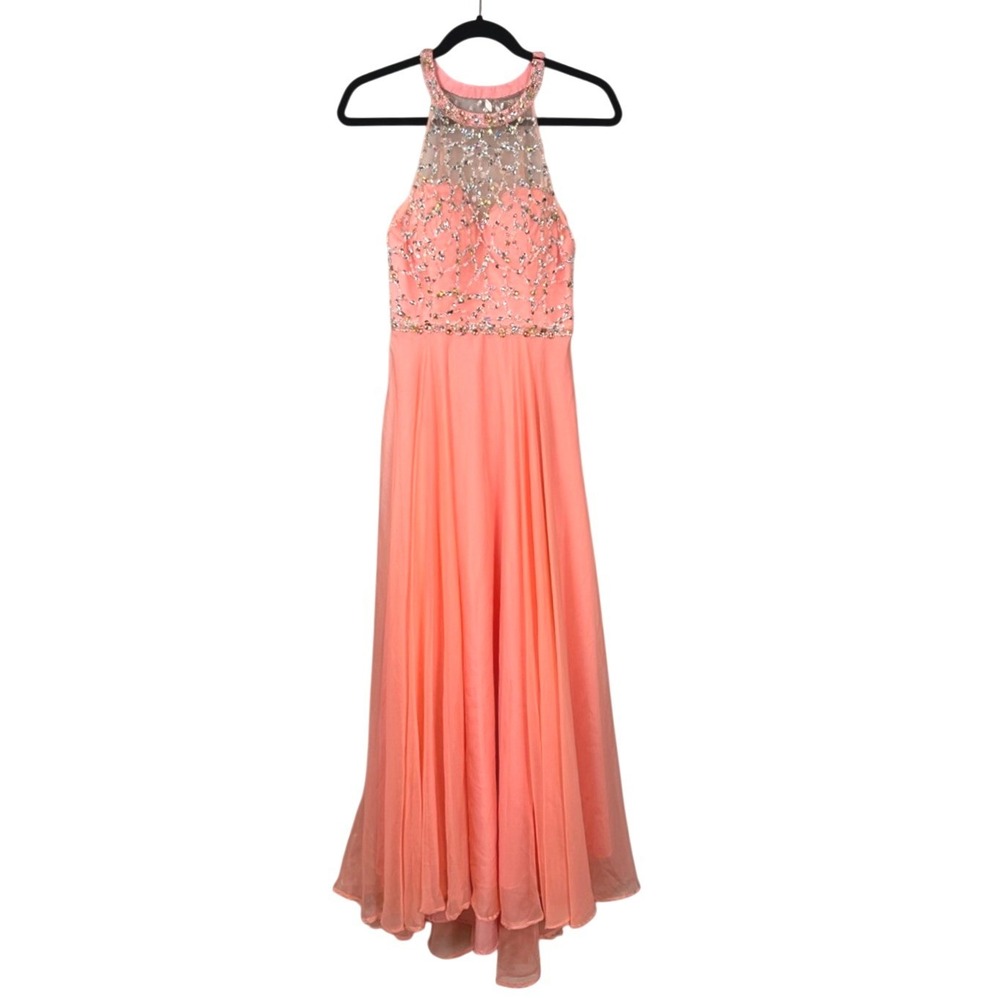 Rachel Allan Princess Coral Beaded Halter Neck Gown Formal Prom Dress‎ Size 6